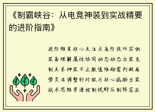 《制霸峡谷：从电竞神装到实战精要的进阶指南》